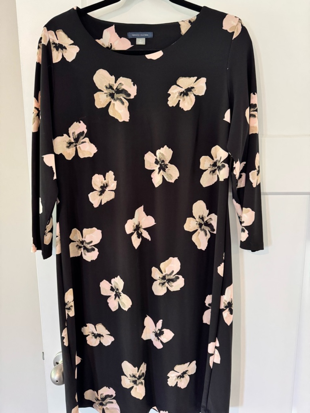 Tommy Hilfiger Black Floral Midi Dress with Pink Blossom Print